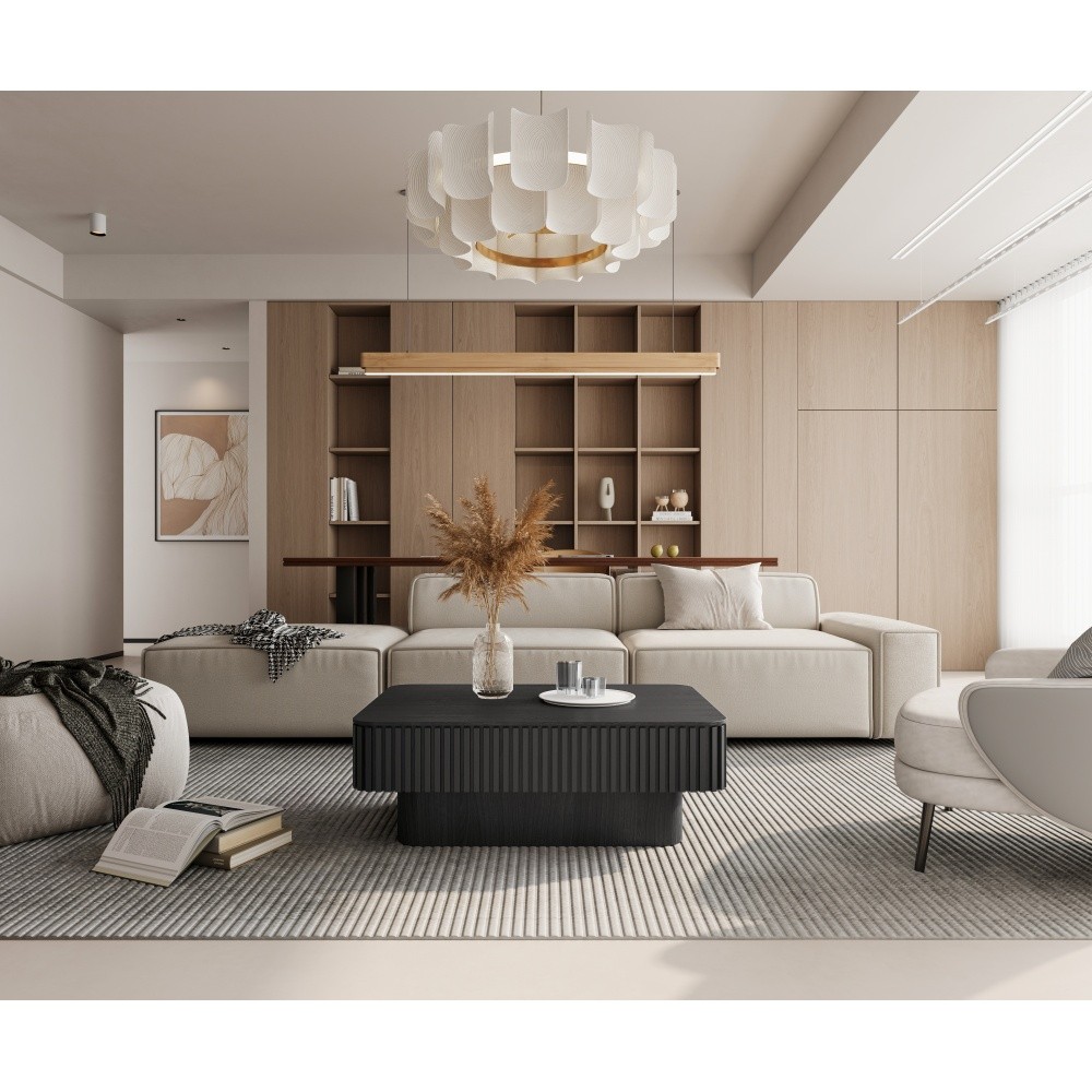 38.6'' Fluted Lift-top Coffee Table Solid Wood Veneered Modern Coffee