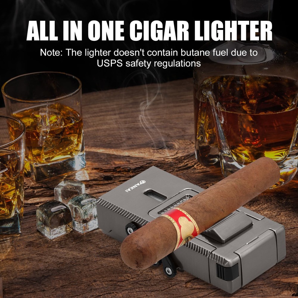Cigar Lighter, Multi-Tool Torch Lighter with Sliding Cigar V Cutter, Cigar Ho...