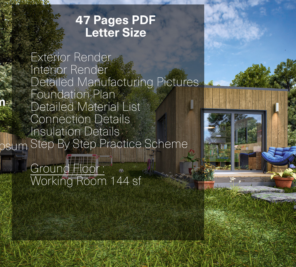 Small Cabin Plan, Tiny Office Plan, 12x12 Small Office Plan, Hard Copy