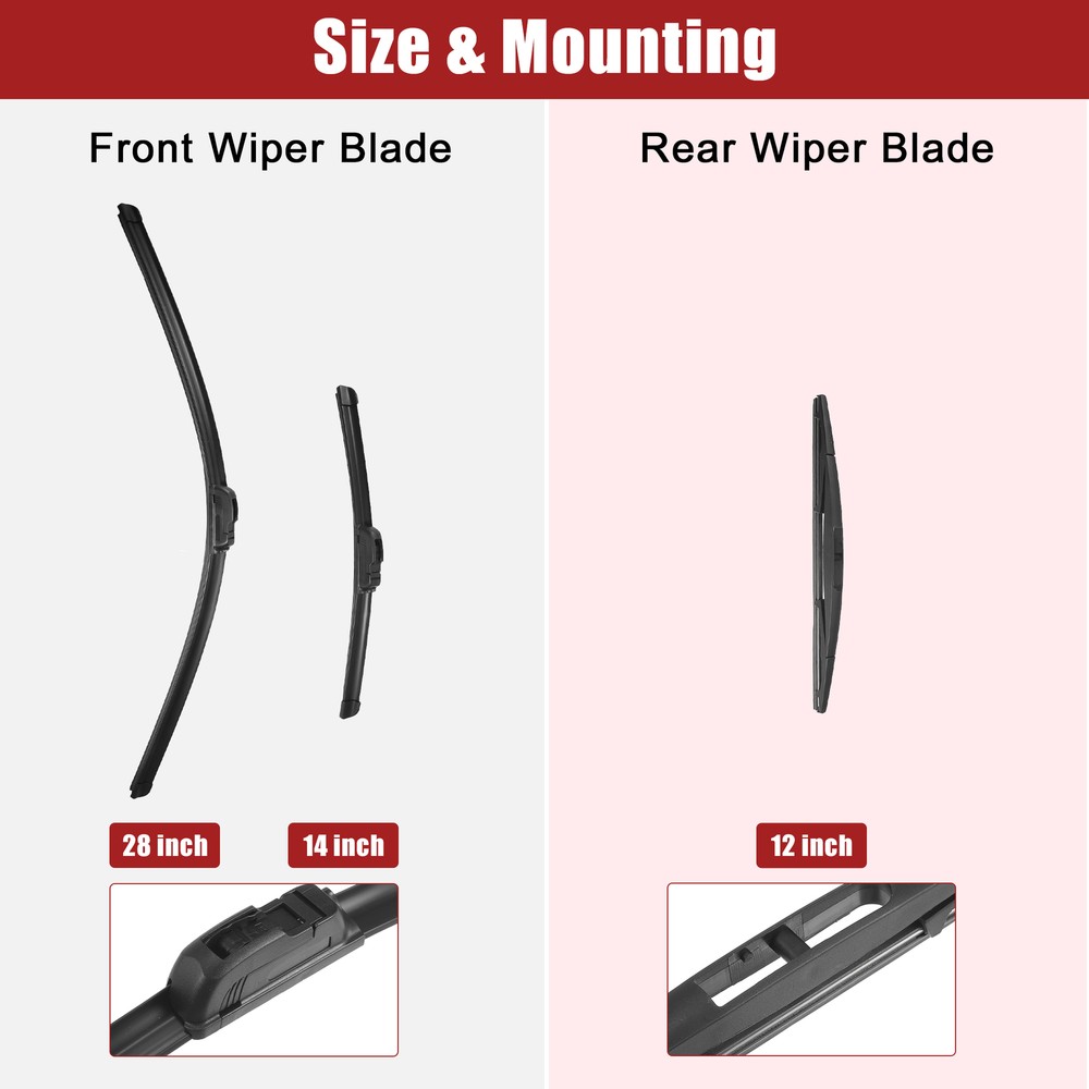 3 Pcs 28" 14" 12" Front Rear Windshield Wiper Blade Set for Nissan Versa Note