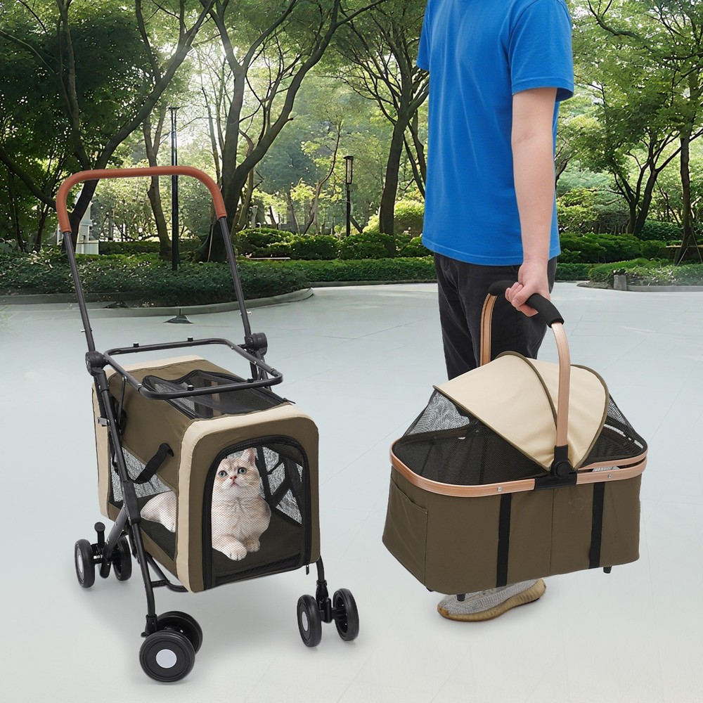 2-Tiers Small & Medium Dogs Stroller Dog & Cat Stroller Foldable Pet Stroller