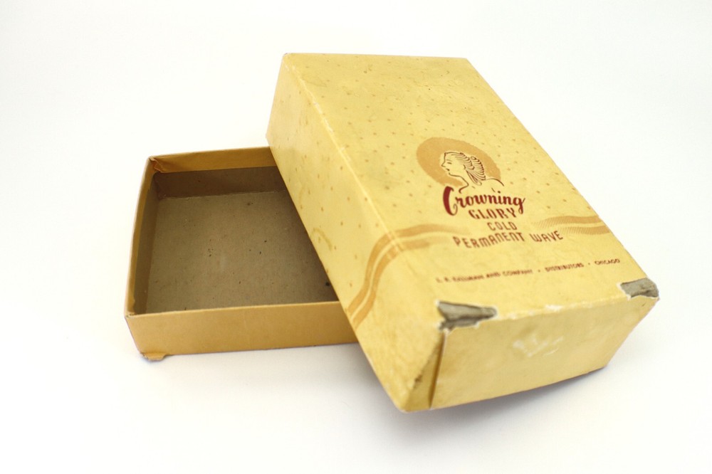 Crowning Glory COLD PERMANENT WAVE Empty Cardboard Box LR Kallman & Co