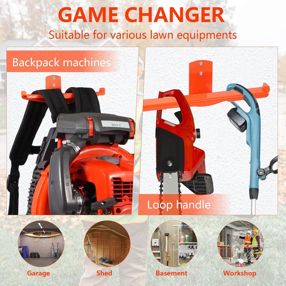 Backpack Blower Rack with Hose Holder - Heavy Duty Backpack Sprayer Wall Mount w