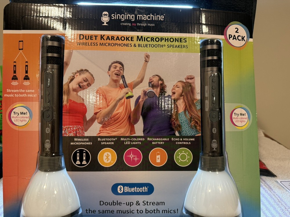 2 Pack Singing Machine Duet Karaoke Microphones Wireless Bluetooth Speakers
