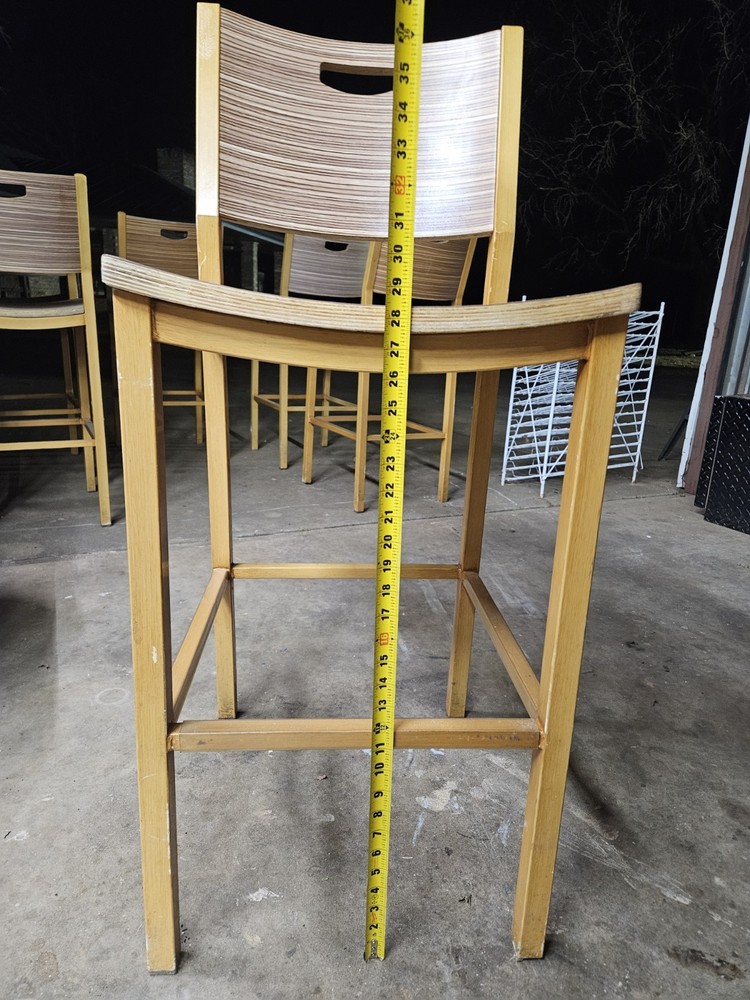 Modern Light Wood Barstool with Backrest, Striped Natural Finish, Kitchen Dining