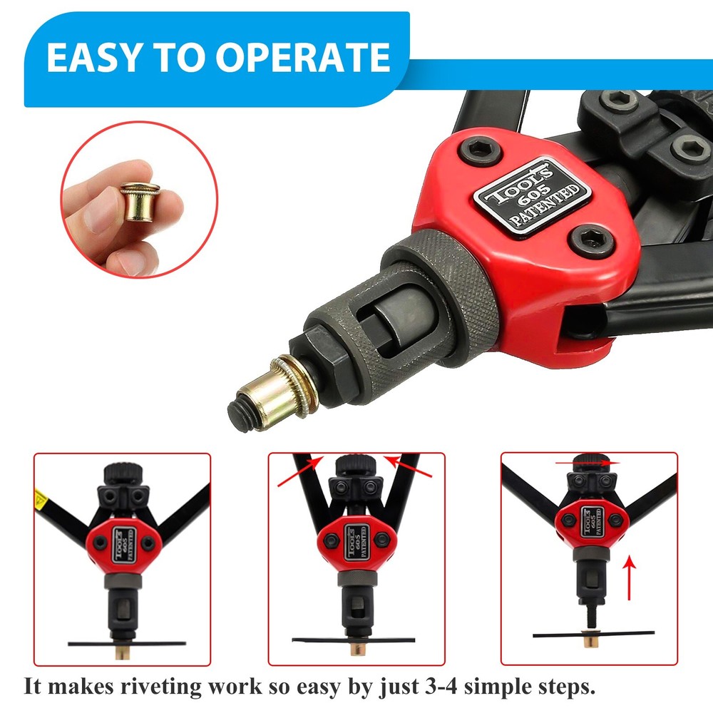 1510pc Rivet Nut Gun Kit Rivnut Setting Tools Nut Setter Tool Hand Blind Riveter