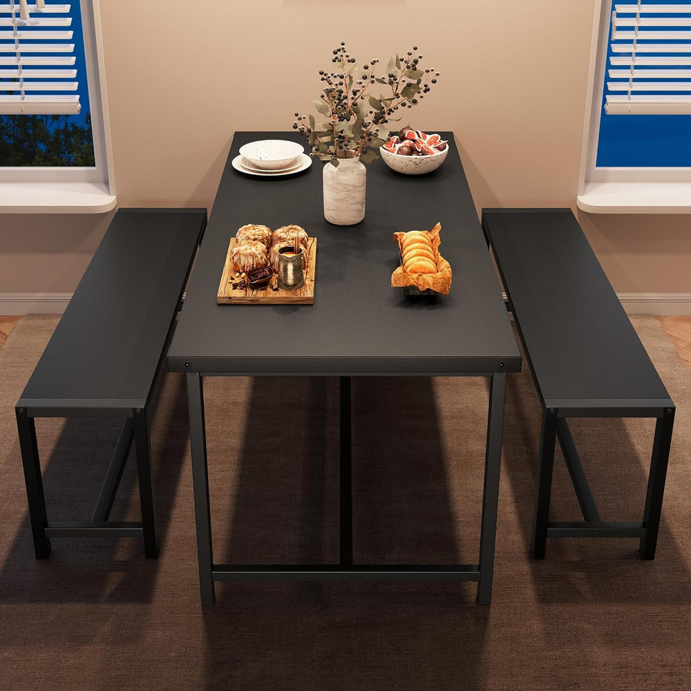 Dining Table Set with 2 Benches, Space-Saving Kitchen Table for Small Spaces & A