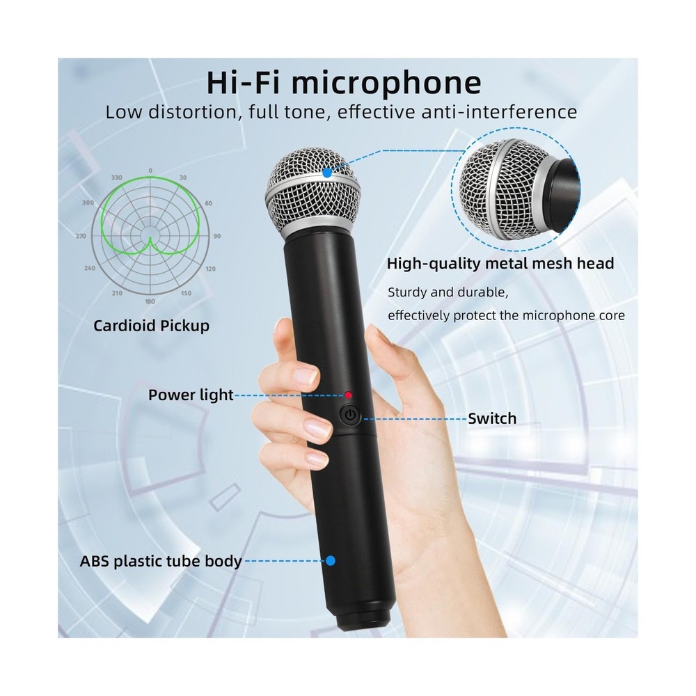 Wireless Microphone System, 4-Channel Wireless Mic with 4 Handhelds Dynamic M...