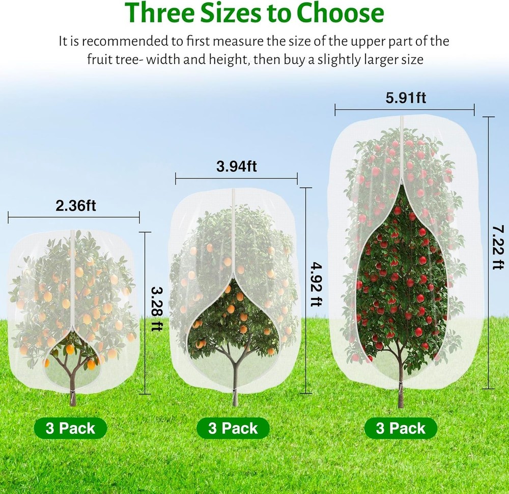 Breathable 3pk Fruit Tree Netting with Adjustable Drawstring - Protects Berries