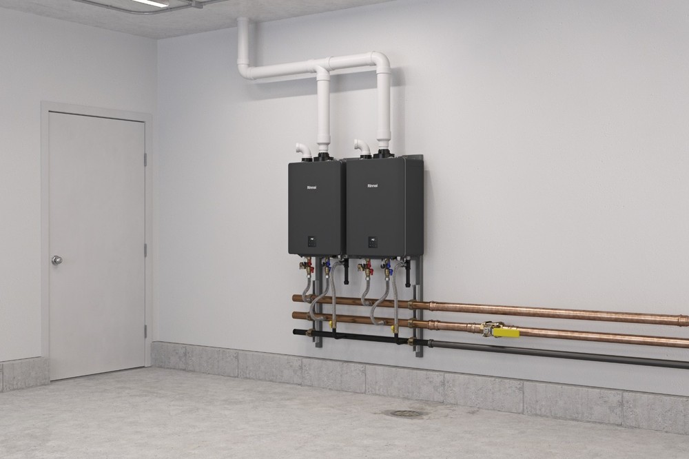 Rinnai Commercial Rack System Wall Mounted With Two Unit Tankless Water Heater