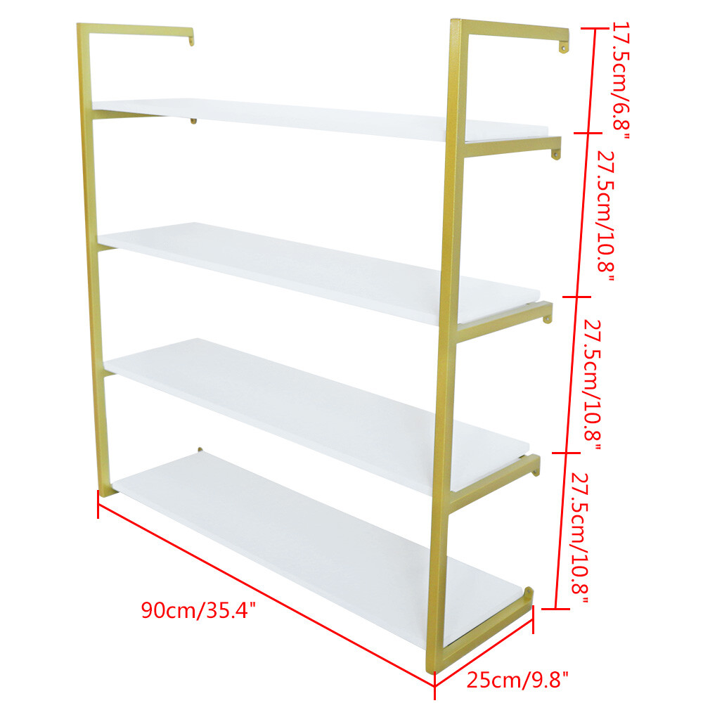 Wood Floating Shelf Bracket Wall-Mounted Storage Display Rack Unit Gold