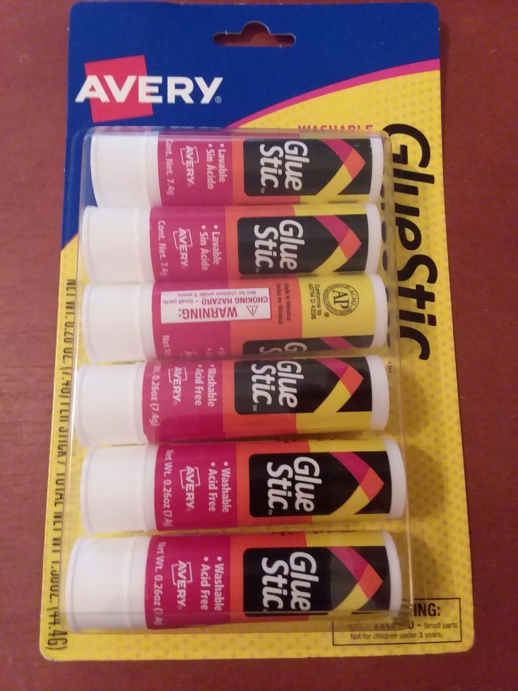 Avery Permanent Glue Stics White Application .26 oz Stick 6/Pack Crafting School