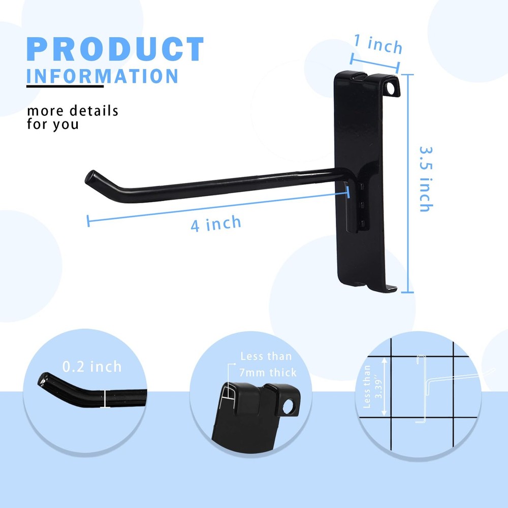 Gridwall Hooks 4 Inch 12PC Heavy Duty Black Display Panel Retail Storage