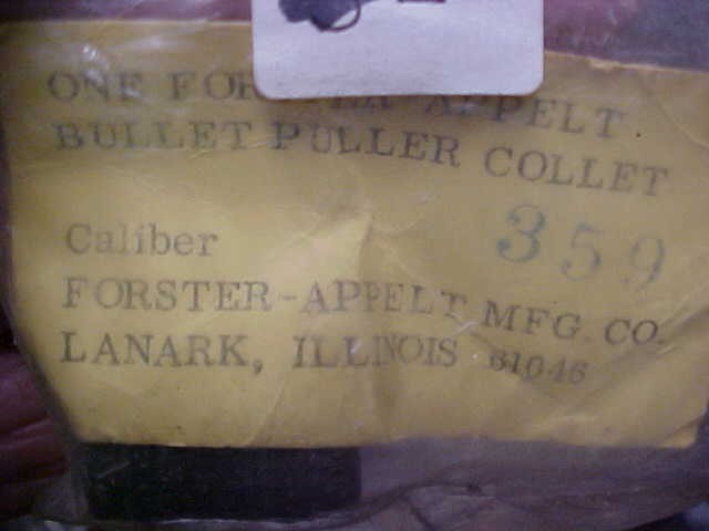Reloading Older Type Forster-Appelt Bullet Puller Collet 359 Caliber