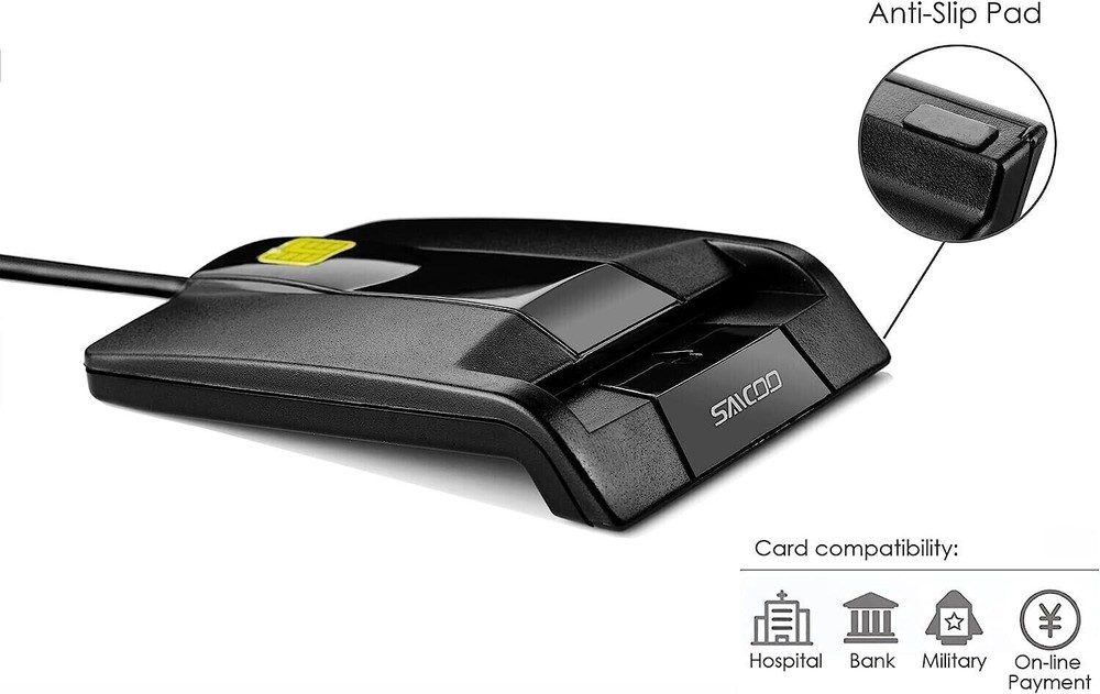 Saicoo DOD USB Common Access CAC Smart Card Reader (Horizontal Version)