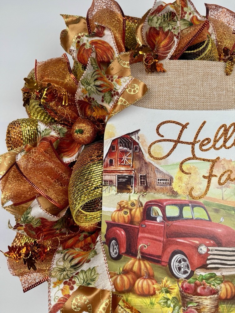HELLO FALL FARM Deco Mesh WREATH 20 x 20