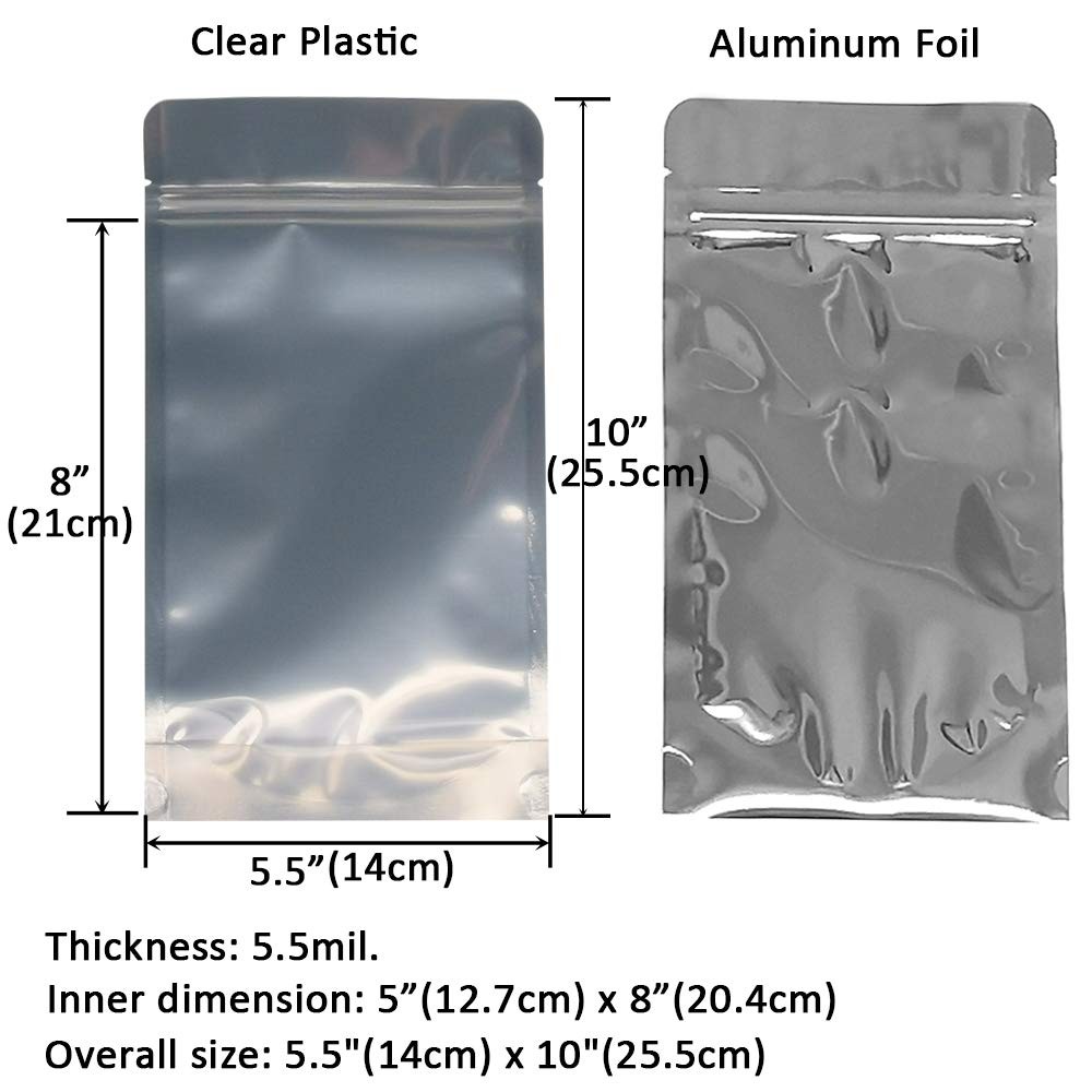 100 Pack 5.5 x 10 Inch Stand Up Pouch Bags Zipper Mylar Bags Clear Front with...