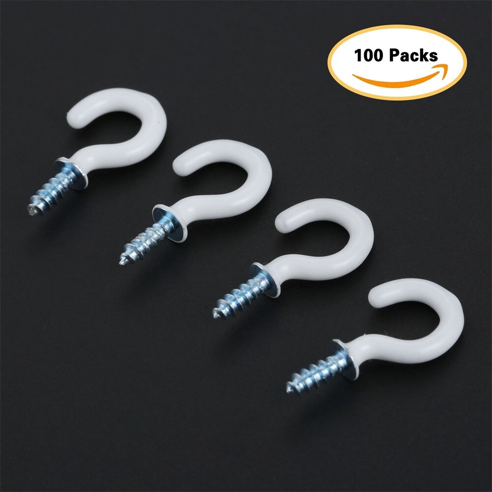 50/100Pcs 0.94" Strong Durable Vinyl Coated Ceiling Hooks Space-saving Hardware