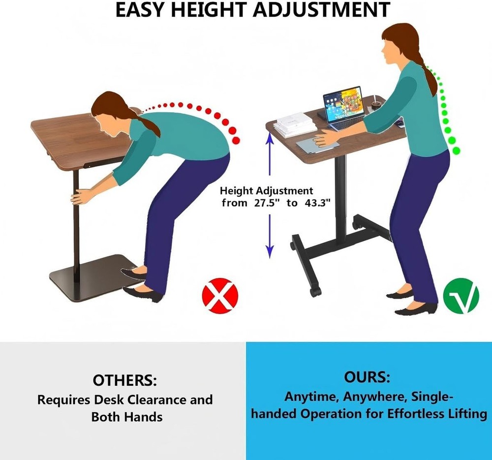 28-Inch Mobile Standing Desk, Computer Workstations with Cup Holder, Portable...