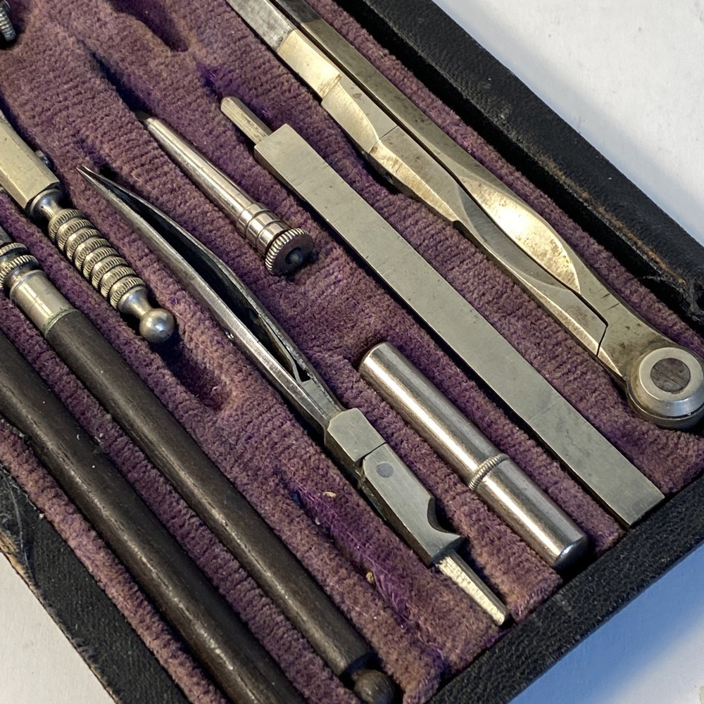 Antique Drafting Tool Kit In Hard Case
