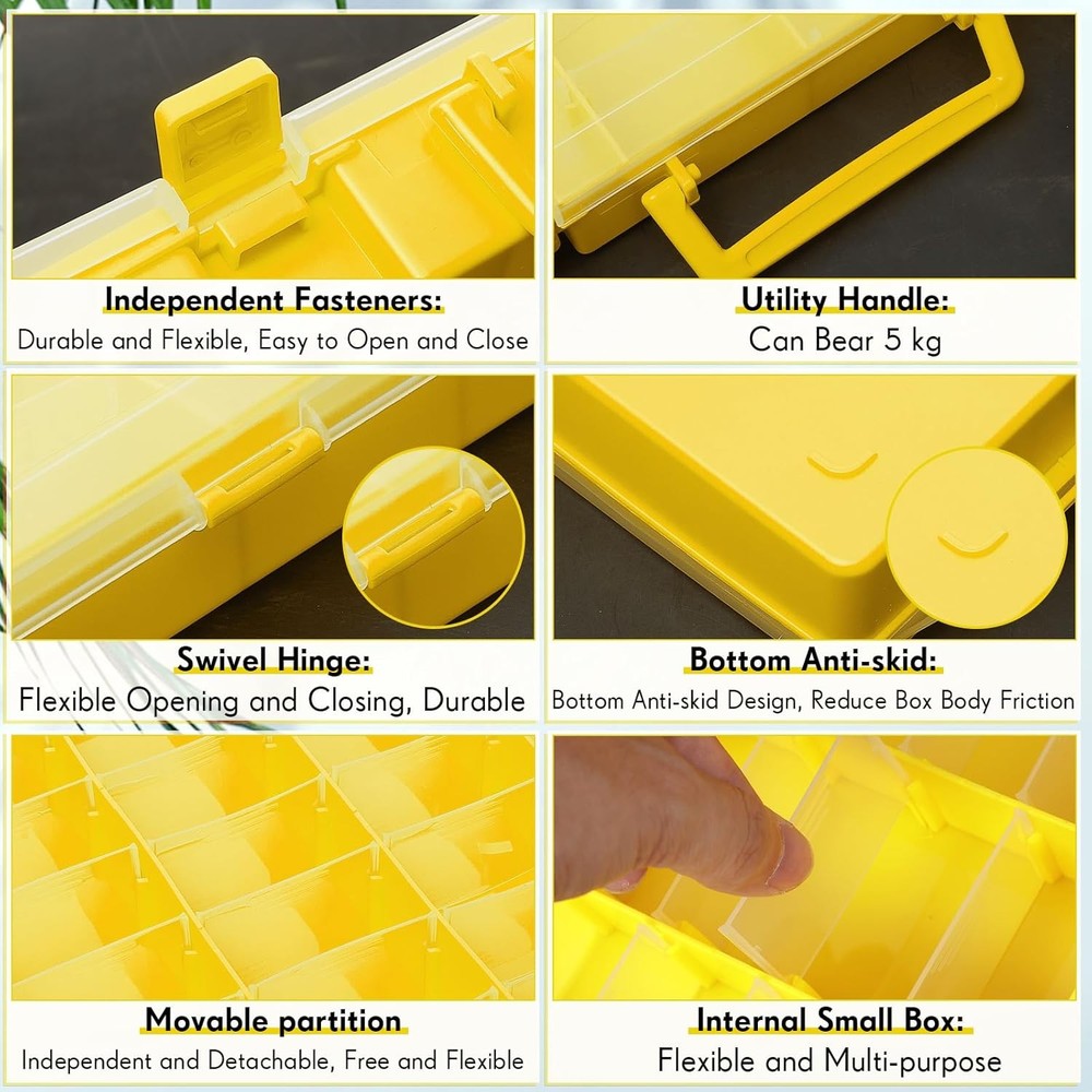 2 Pcs 48 Grids Plastic Storage Bead Organizer Box Tackle Box Compartment Large