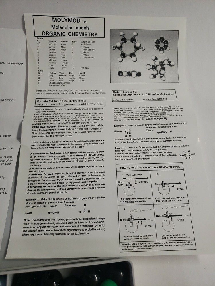 Molymod Molecular Model Set Organic Stereochemistry Chemistry Atom Dual Scale