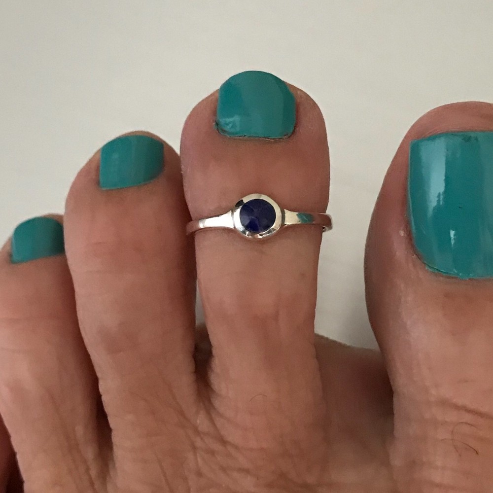 Sterling Silver Toe Ring with Synthetic Sodalite, Silver Ring, Boho Ring