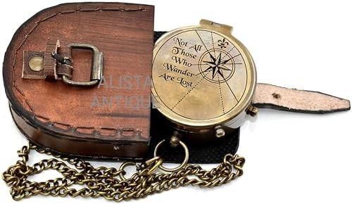 “Not All Those Who Wander are Lost” Engraved Solid Brass Compass with Leather