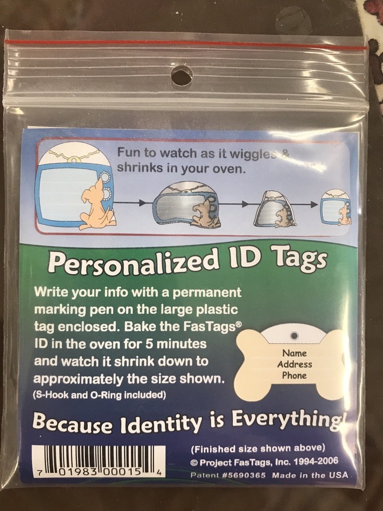 Collar Tags For Pets. Bone FAST TAGS. Shrink In The Oven