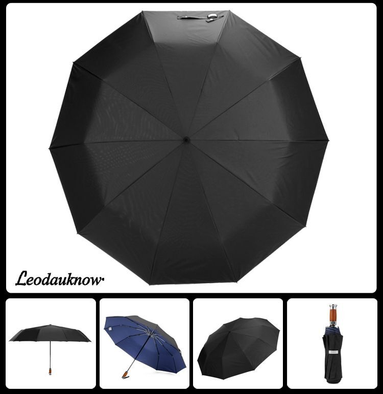 Automatic Umbrella Double Layer Windproof Pongee Cloth Wooden Handle Outdoor