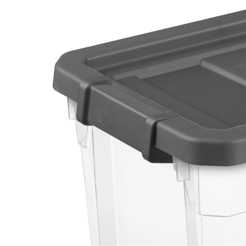 Sterilite 30 Qt Clear Plastic Stackable Storage Bin w/ Grey Latch Lid, 12 Pack