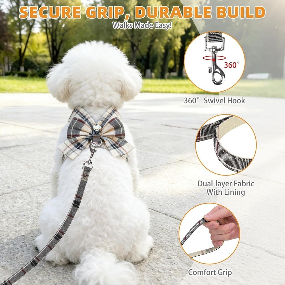 Small Dog Harness & Leash Set,Step in No Pull&Choke Soft Mesh Padded Adjustable
