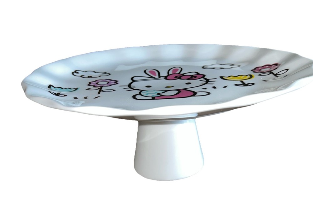 HELLO KITTY Easter Bunny Scalloped Cake Stand 10.5"D x 4"H NWOT