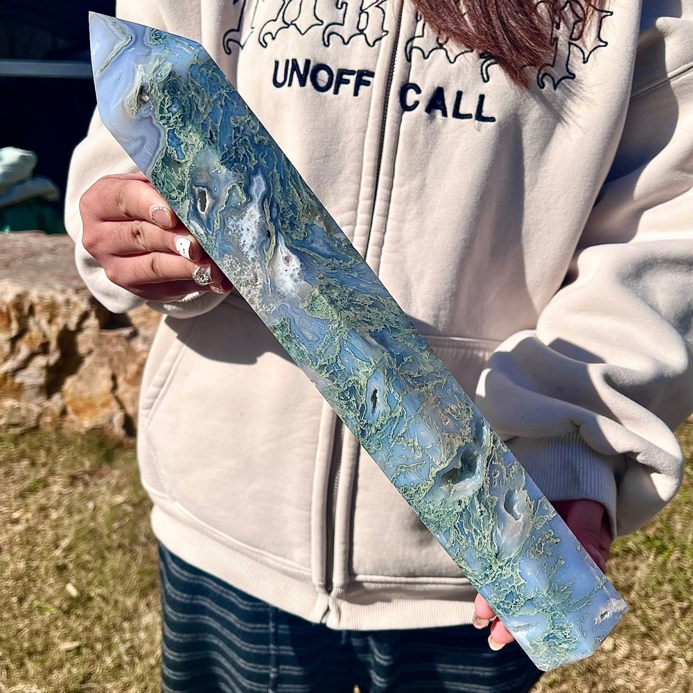 4.76LB water grass agate column Obelisk quartz crystal sample column