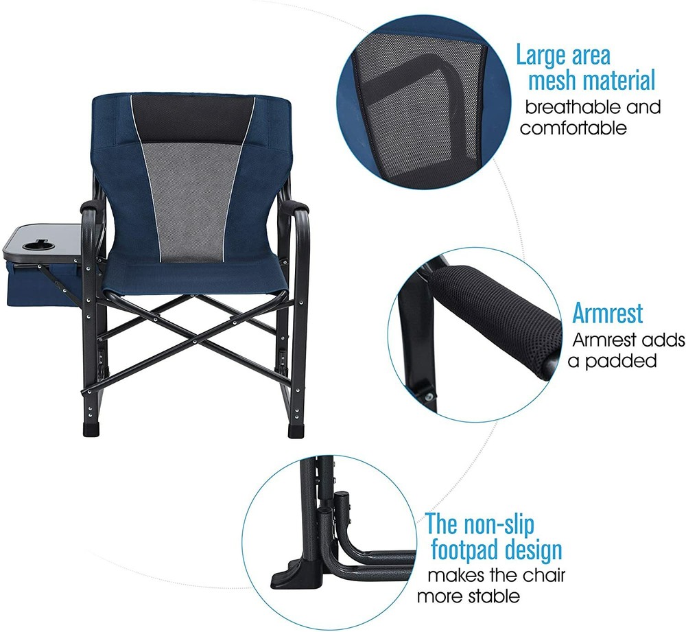 Oversized Camping Folding Director Chair Heavy Duty with Side Table Cup Holder
