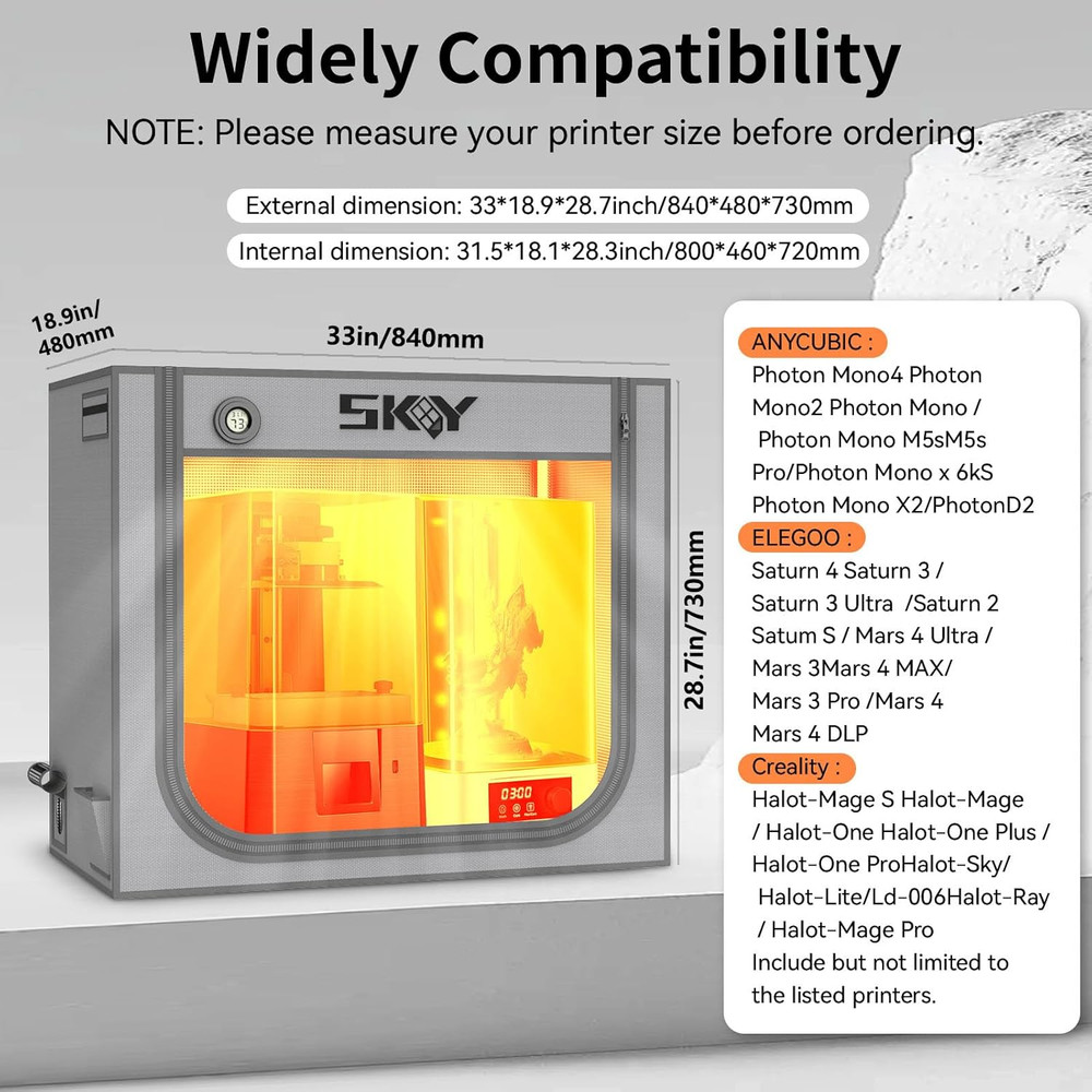 Large Resin 3D Printer Enclosure with Ventilation Kit LED Light, 3D Printer Vent