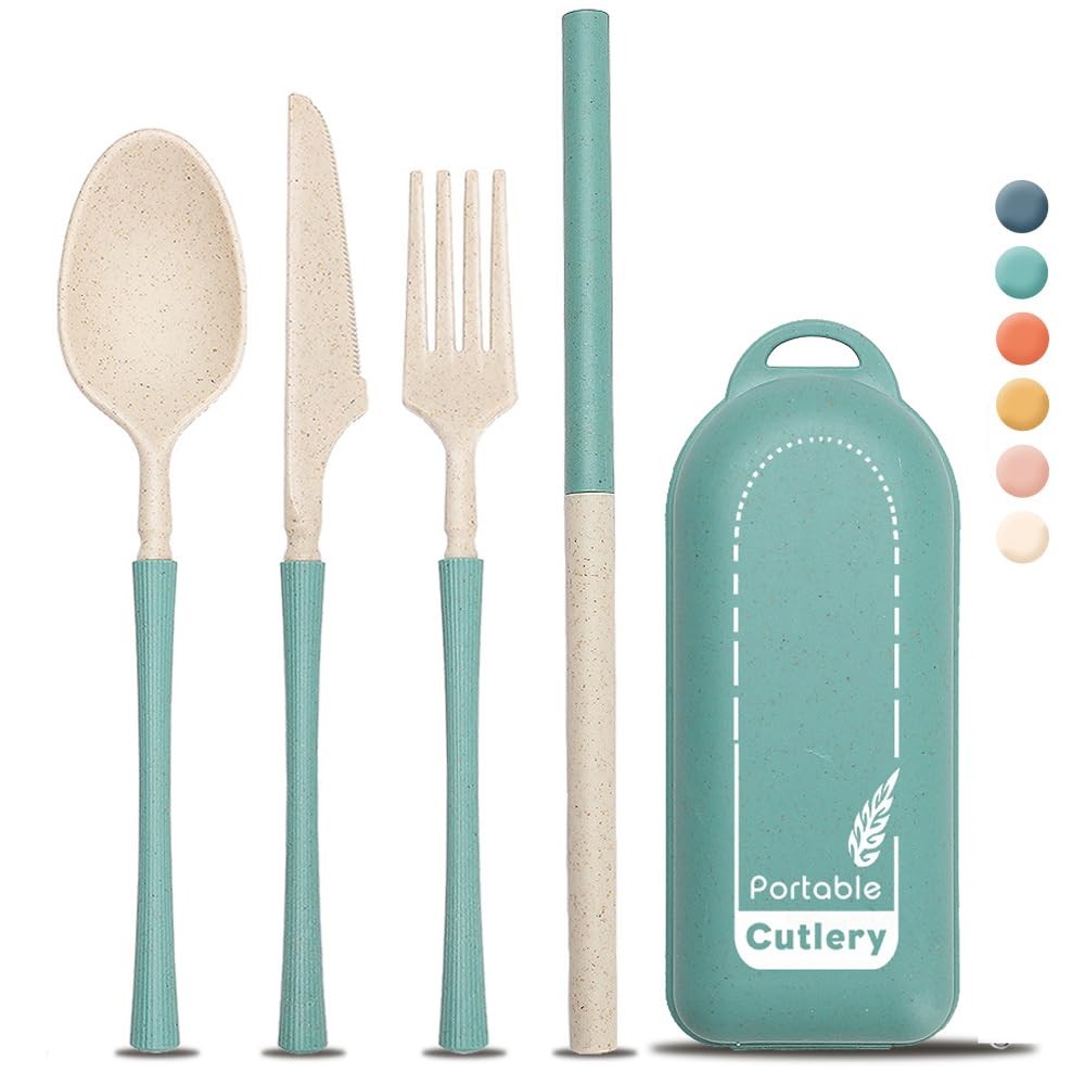 4Pack Folding Cutlery Set with Case, Travel Foldable Collapsible Portable Whe
