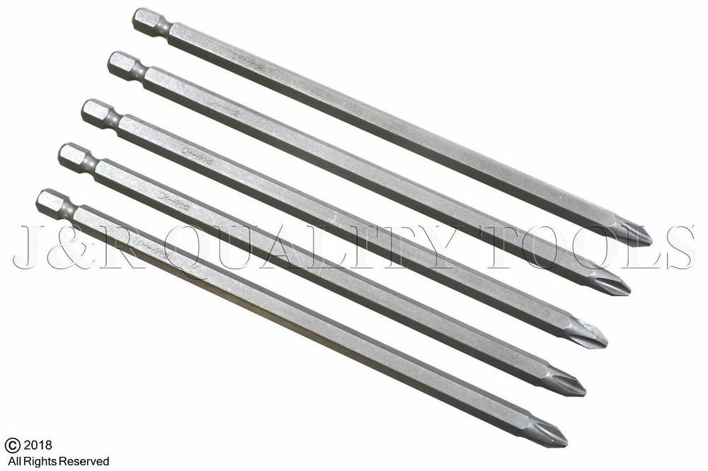 5pc #2 x 6" Phillips Screwdriver Drill Bit Magnetic Tip Extra Long Set
