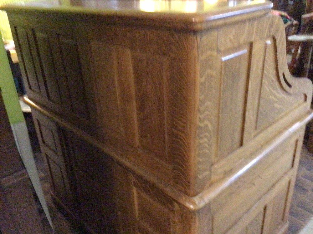 Antique Oak Roll top S Curve Desk Raised Panel Sides