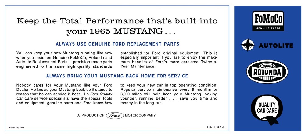 1965 Mustang Owner's Manual