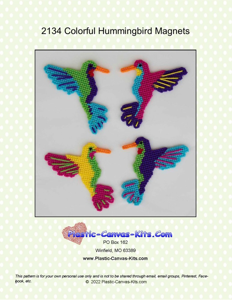Colorful Hummingbird Magnets- Plastic Canvas Pattern or Kit