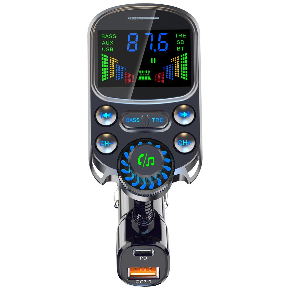 Bluetooth-compatible Car Kit Cigarette Lighter Handsfree FM Transmitter AUX Audi