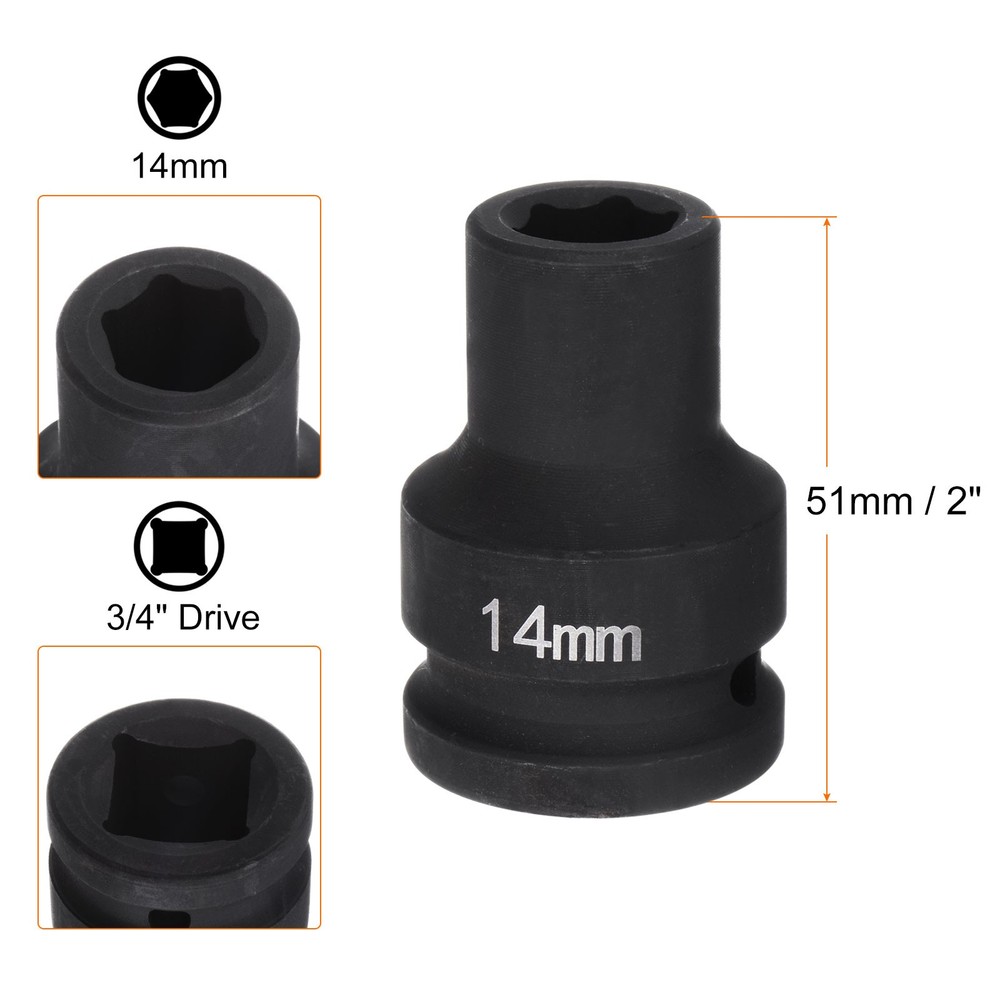 Deep 6Points Impact Socket 3/4" Drive 14mm Metric 40Cr Impact Socket