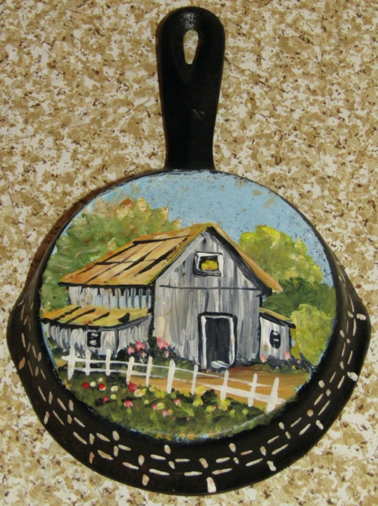 Black Pan Painted with Barn