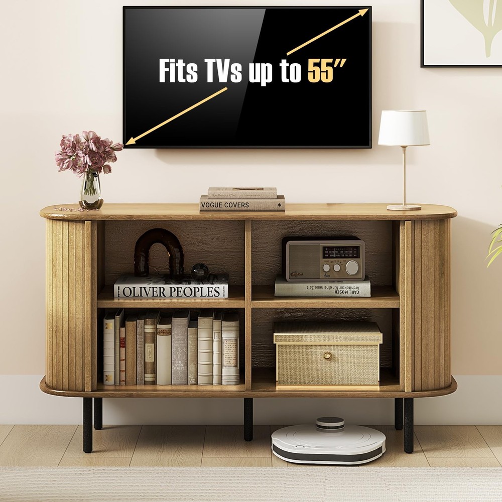 Kitchen Sideboard Cabinet Sliding Doors Adjustable Shelves Mid Century Console