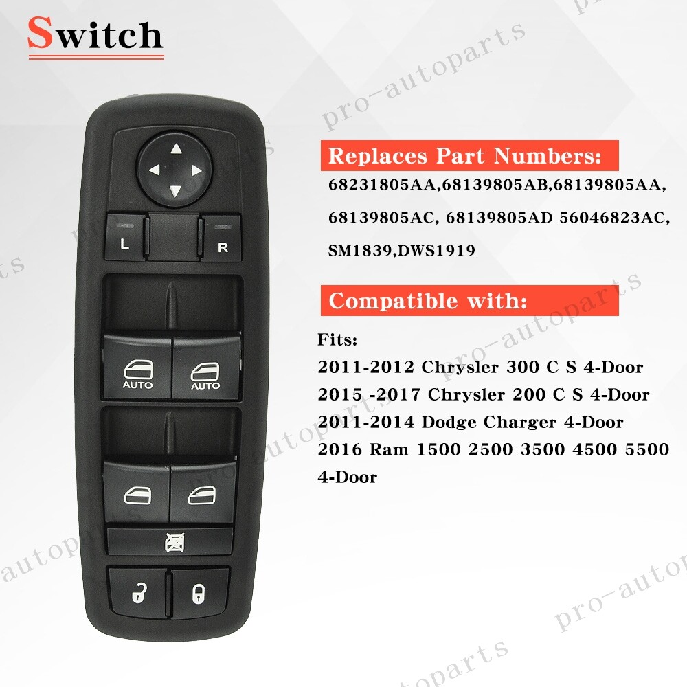For Dodge Charger Chrysler 2011 2012-2017 Master Power Window Control Switch