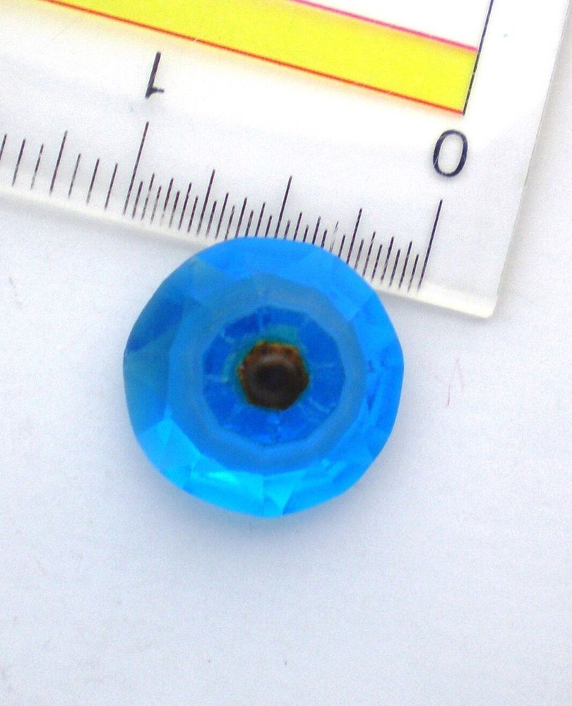 OLDER AQUA BLUE HAND CUT FIRE POLISHED CRYSTAL KNOBS