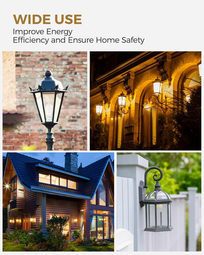 Dusk to Dawn Light Sensor Socket Adapter, E26 Base, 360° Sensor, 4 Pack, UL