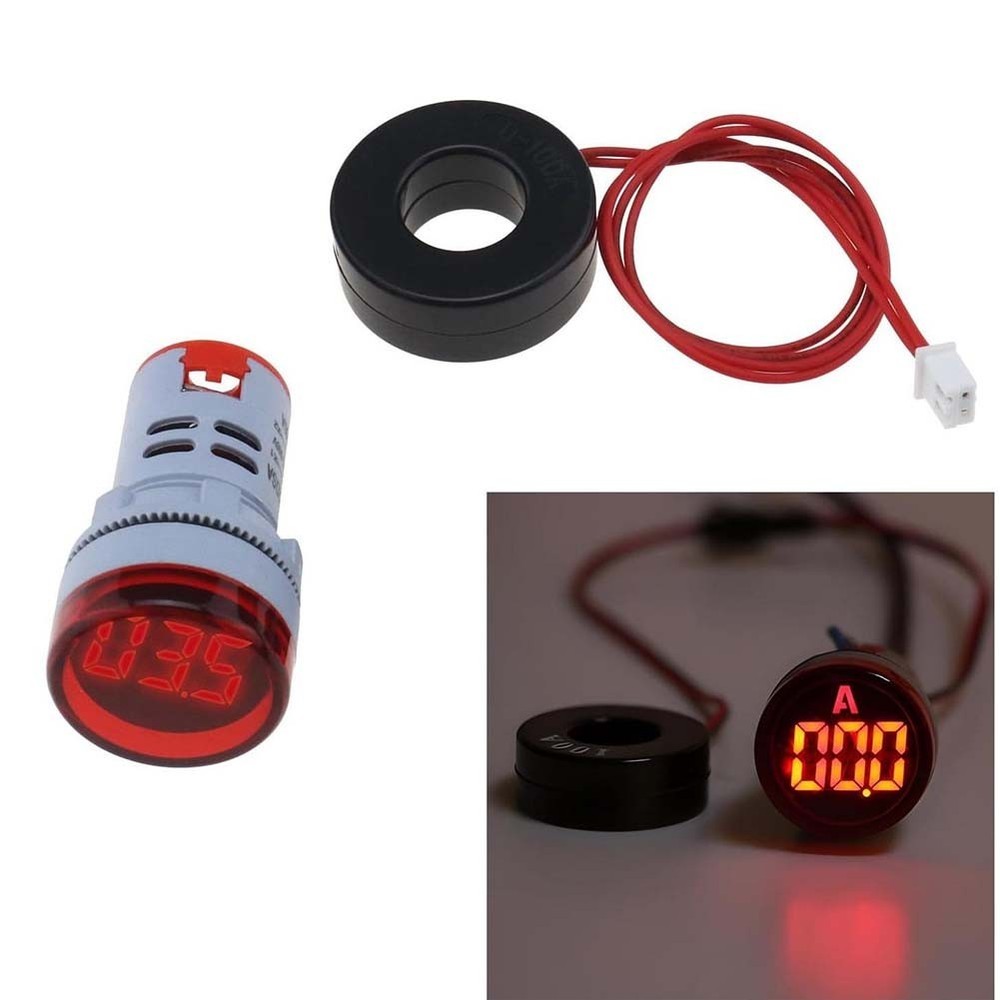 2 Pcs Red LED AC Ammeter Round Display Current Indicator for Power Use