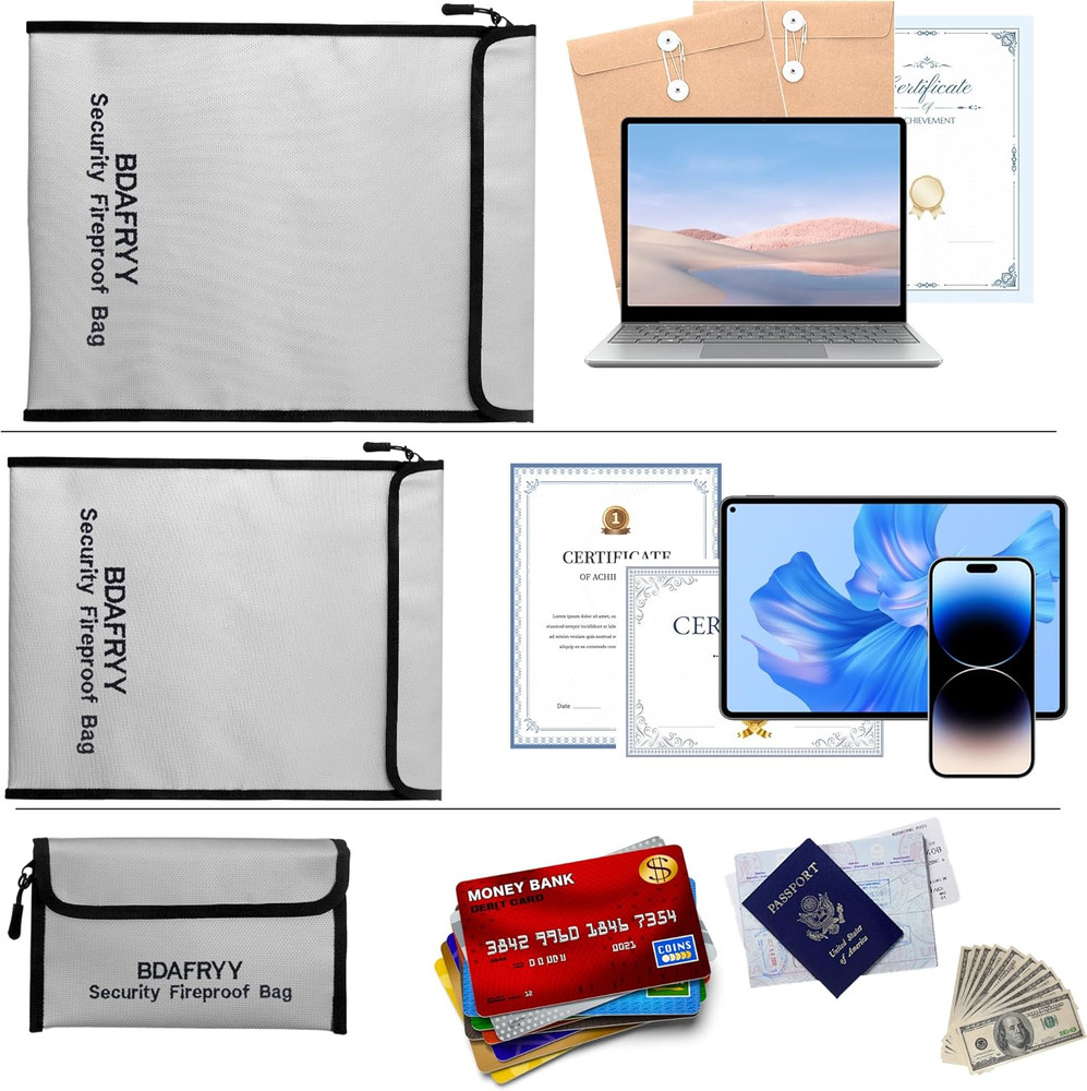 Fireproof Waterproof Document and Money Storage Bag - 3 Pack